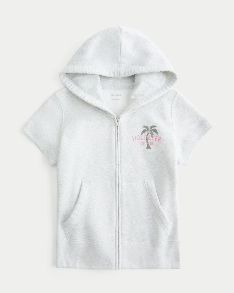 Hollister Feel Good Short-Sleeve Logo Graphic Hoodie