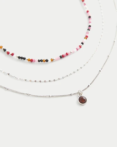 Silver Beaded Charm Necklace 3-Pack