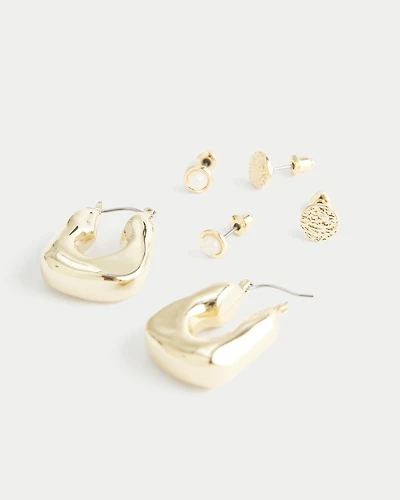 Gold Textural Hoop & Stud Earring 3-Pack