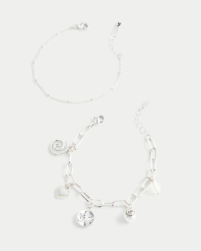 Silver Charm Bracelet 2-Pack