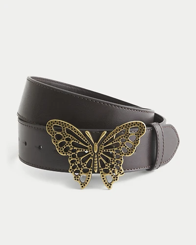 Faux Leather Butterfly Buckle Belt