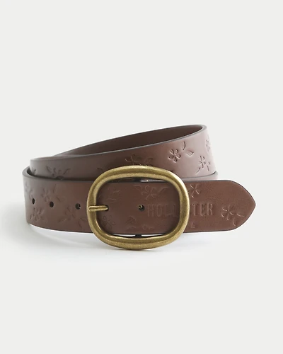 Embossed Floral Faux Leather Belt