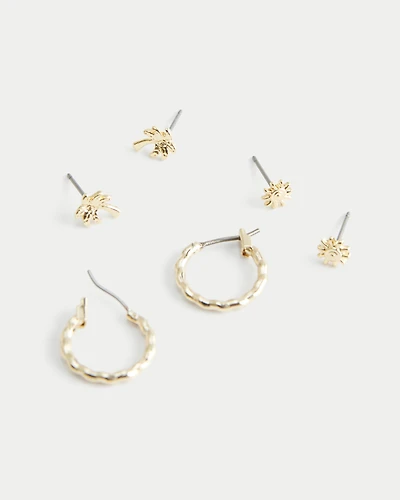 Palm Tree Stud & Hoop Earring 3-Pack