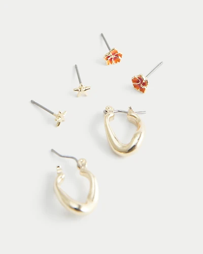 Hibiscus & Hoop Earring 3-Pack