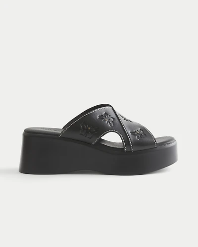 Embossed Faux Leather Platform Sandals