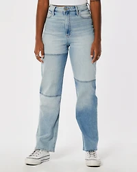 Curvy Ultra High-Rise Light Wash Patch Dad Jeans
