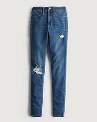 Ultra High-Rise Ripped Medium Wash Jean Leggings