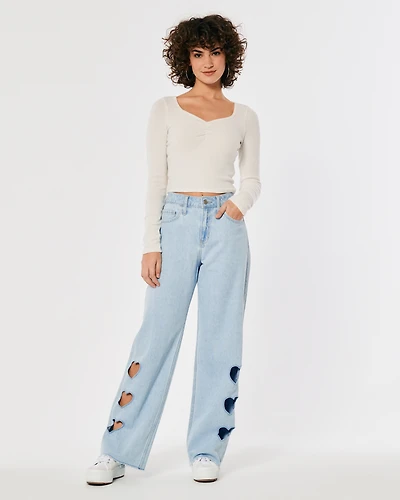 High-Rise Light Wash Cutout Baggy Jeans