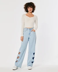 High-Rise Light Wash Cutout Baggy Jeans