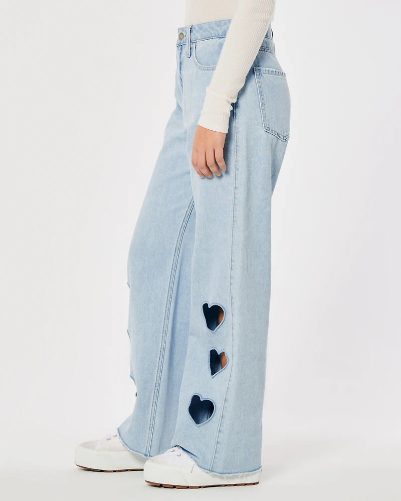 High-Rise Light Wash Cutout Baggy Jeans