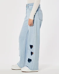 High-Rise Light Wash Cutout Baggy Jeans