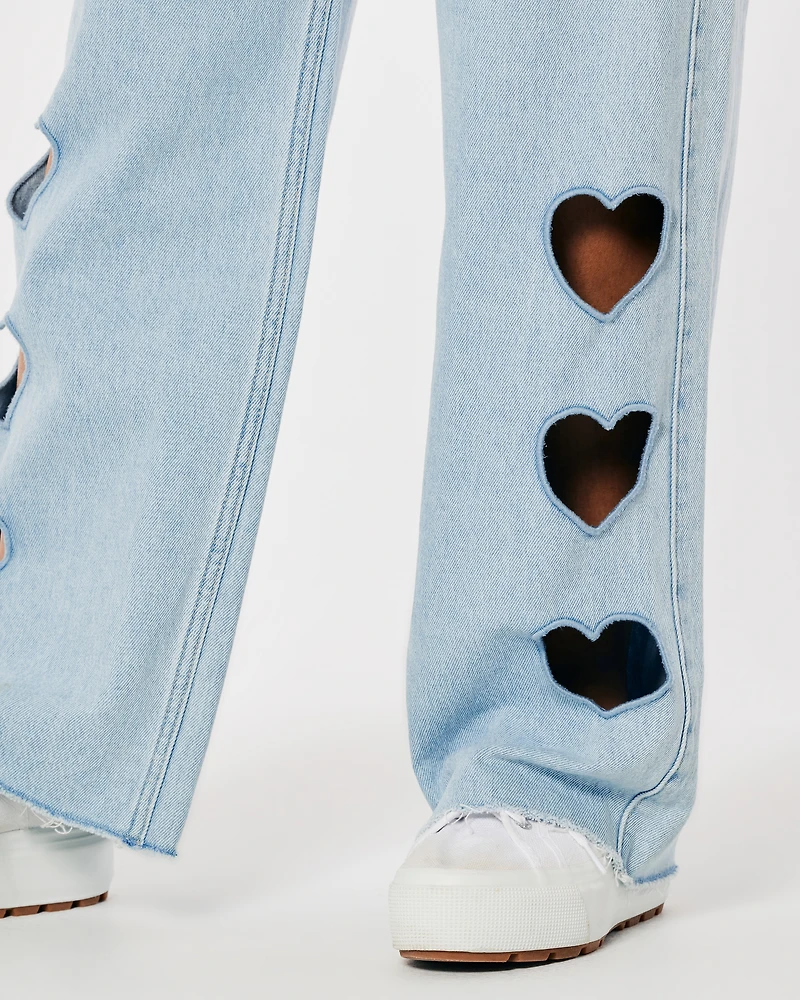High-Rise Light Wash Cutout Baggy Jeans