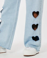 High-Rise Light Wash Cutout Baggy Jeans