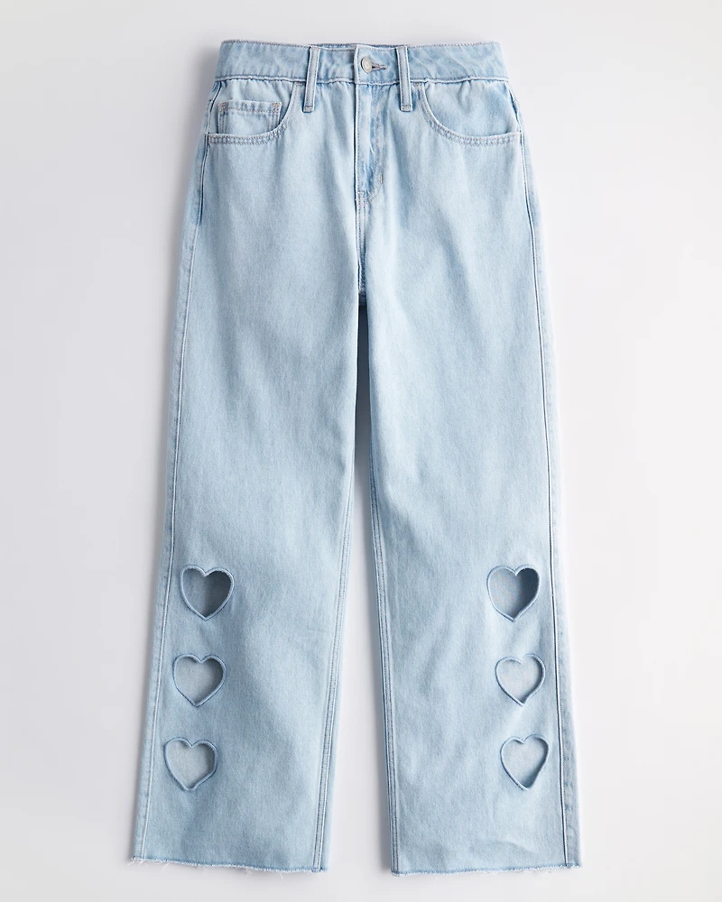 High-Rise Light Wash Cutout Baggy Jeans