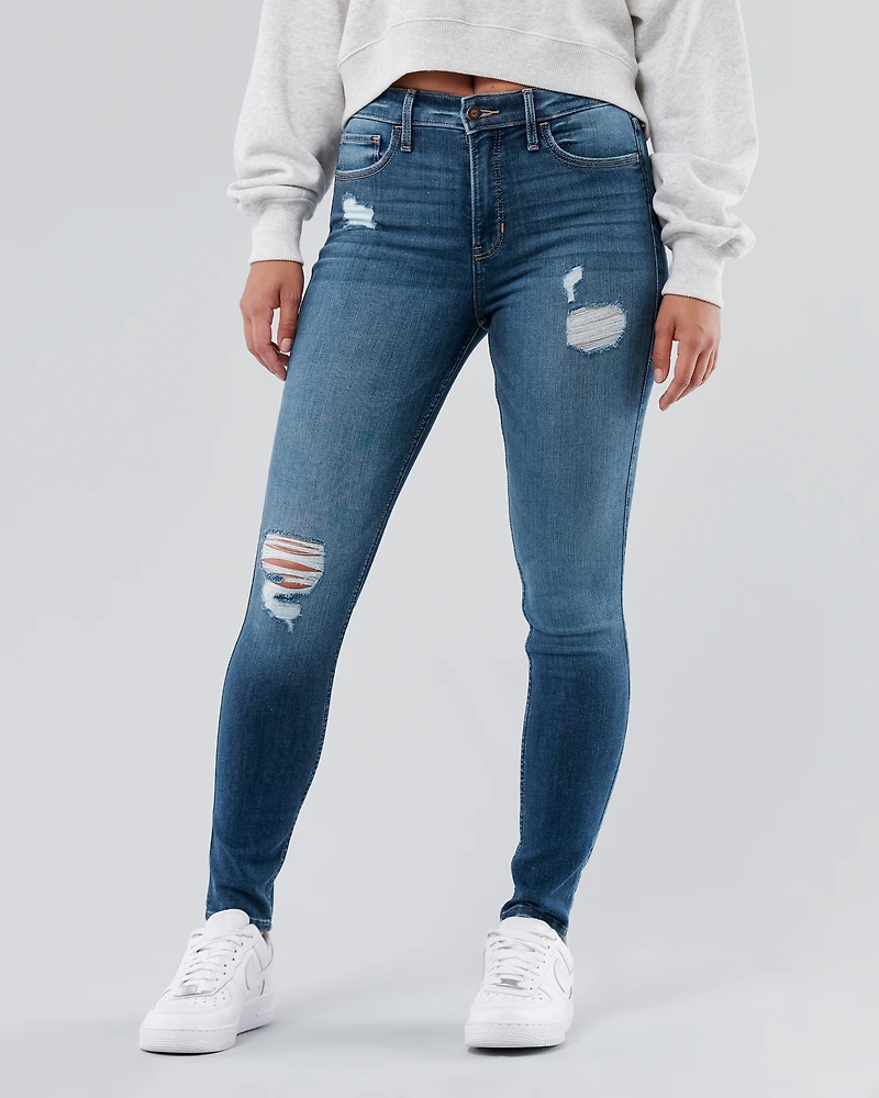 High-Rise Ripped Medium Wash Super Skinny Jeans