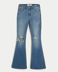 Curvy High-Rise Ripped Medium Wash Flare Jeans