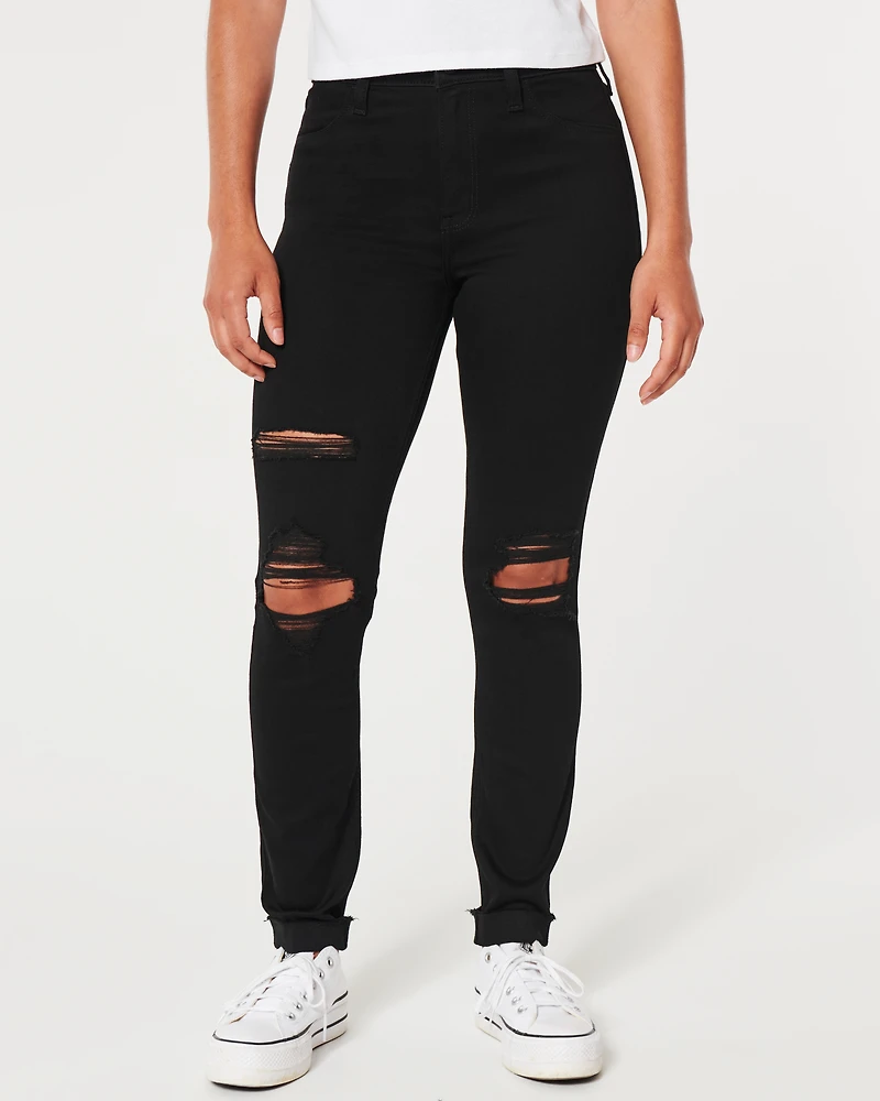 High-Rise Ripped Black Jean Leggings
