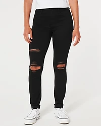 High-Rise Ripped Black Jean Leggings