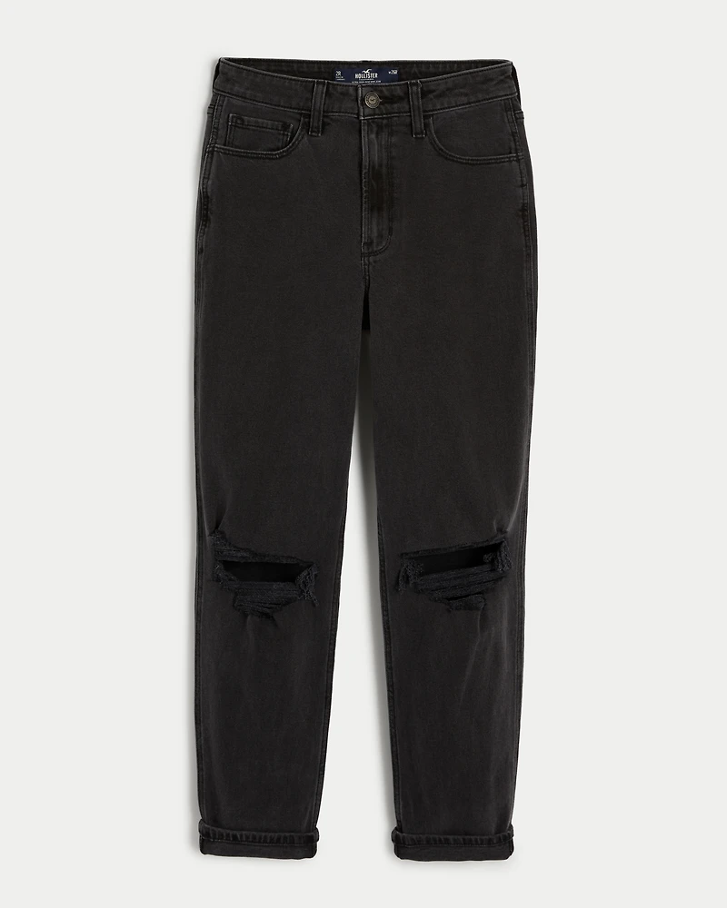 Ultra High-Rise Ripped Washed Black Mom Jeans