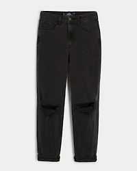 Ultra High-Rise Ripped Washed Black Mom Jeans
