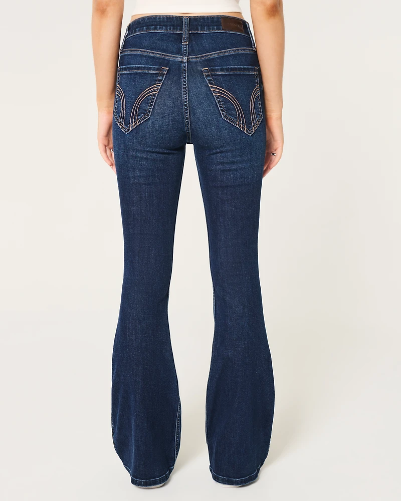 High-Rise Ripped Dark Wash Flare Jeans