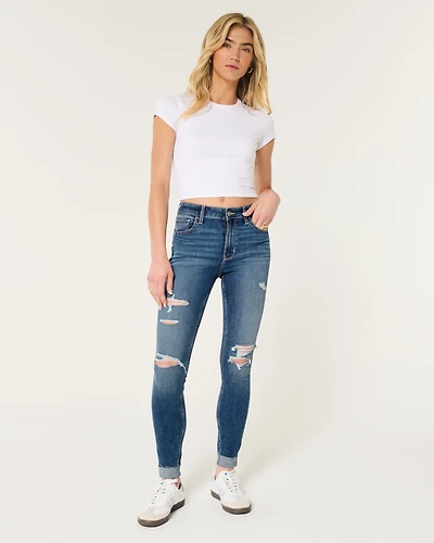 High-Rise Ripped Medium Wash Super Skinny Jeans