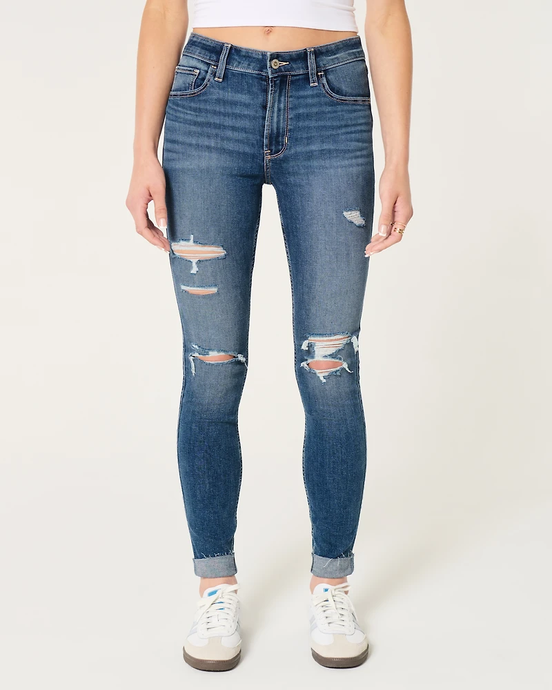 High-Rise Ripped Medium Wash Super Skinny Jeans
