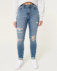 Curvy High-Rise Ripped Medium Wash Super Skinny Jeans