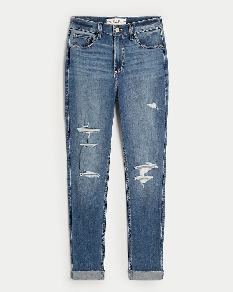 Curvy High-Rise Ripped Medium Wash Super Skinny Jeans
