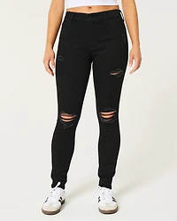 High-Rise Ripped Black Super Skinny Jeans