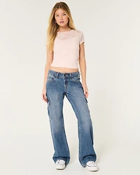 Low-Rise Medium Wash Cargo Baggy Jeans
