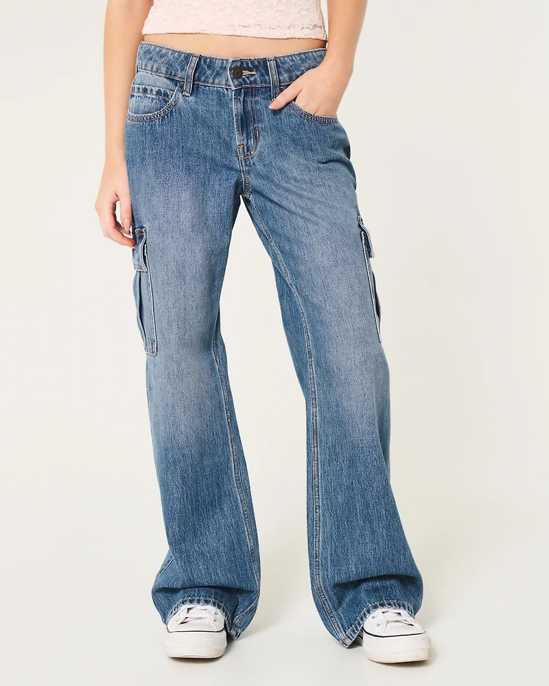 Low-Rise Medium Wash Cargo Baggy Jeans
