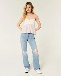 Low-Rise Ripped Light Wash Loose Jeans