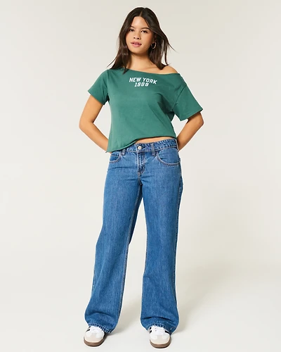 Low-Rise Medium Wash Baggy Jeans
