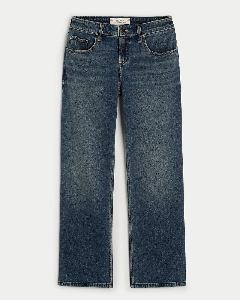 Low-Rise Dark Wash Relaxed Straight Jeans