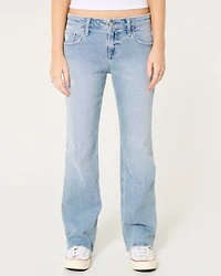 Low-Rise Distressed Medium Wash Relaxed Straight Jeans
