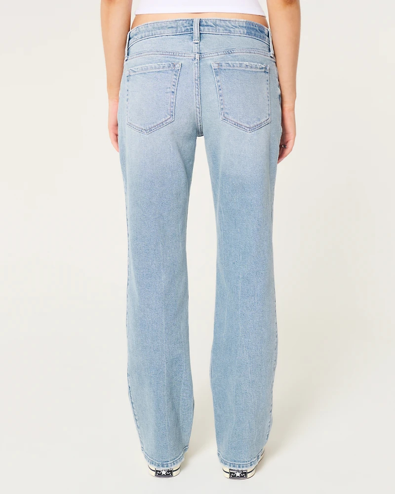 Low-Rise Distressed Medium Wash Relaxed Straight Jeans