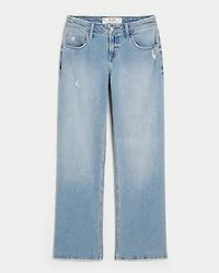 Low-Rise Distressed Medium Wash Relaxed Straight Jeans