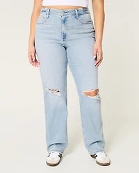 Curvy Ultra High-Rise Ripped Light Wash Dad Jeans