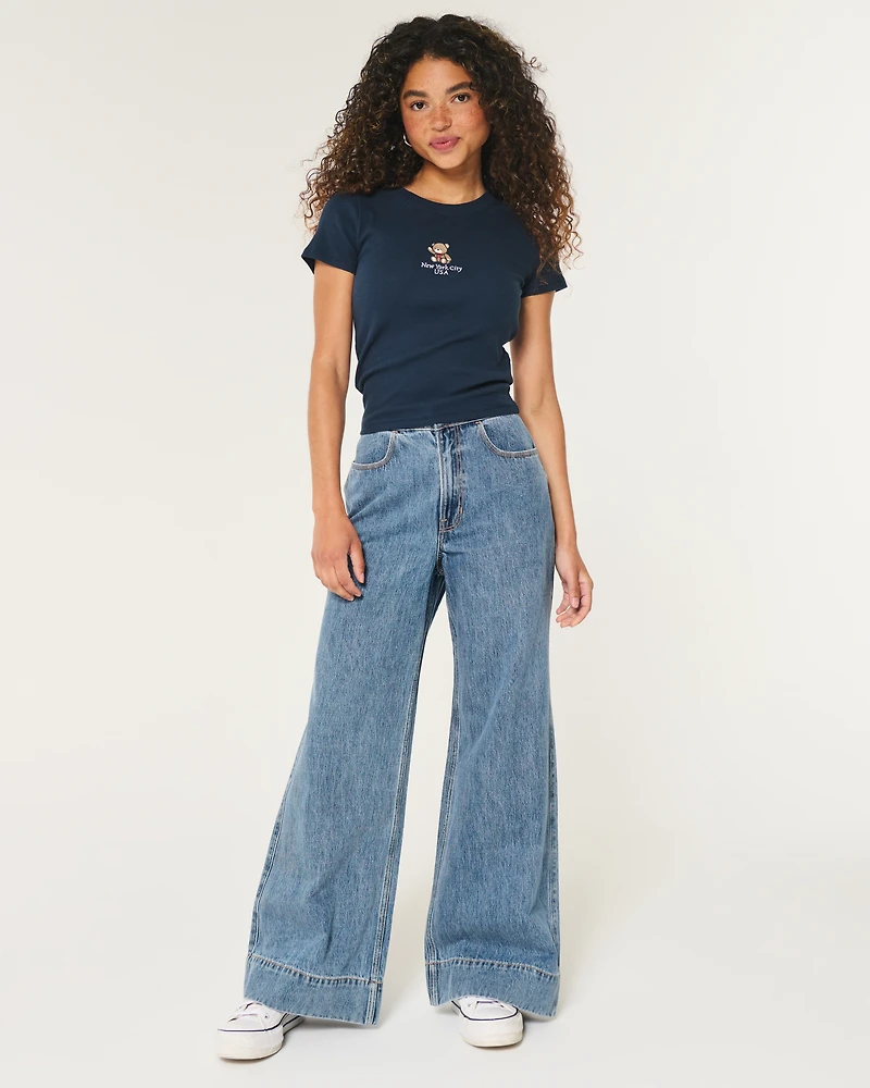 Ultra High-Rise Medium Wash Wide-Leg Jeans