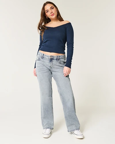 Low-Rise Medium Wash Relaxed Straight Jeans