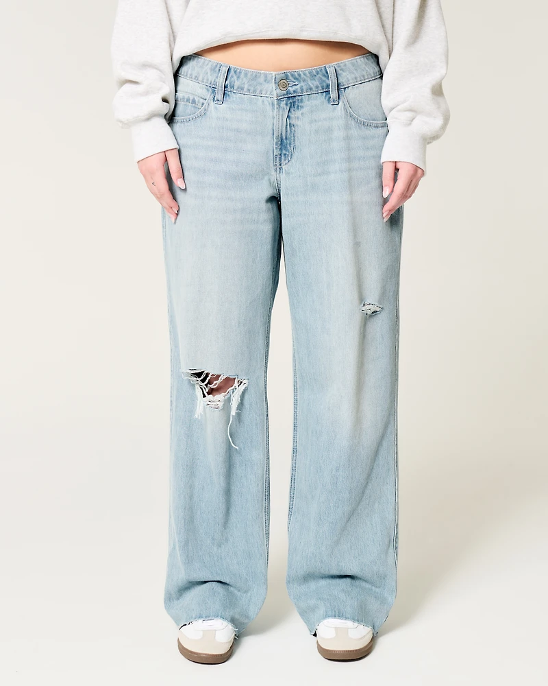 Low-Rise Ripped Light Wash Baggy Jeans