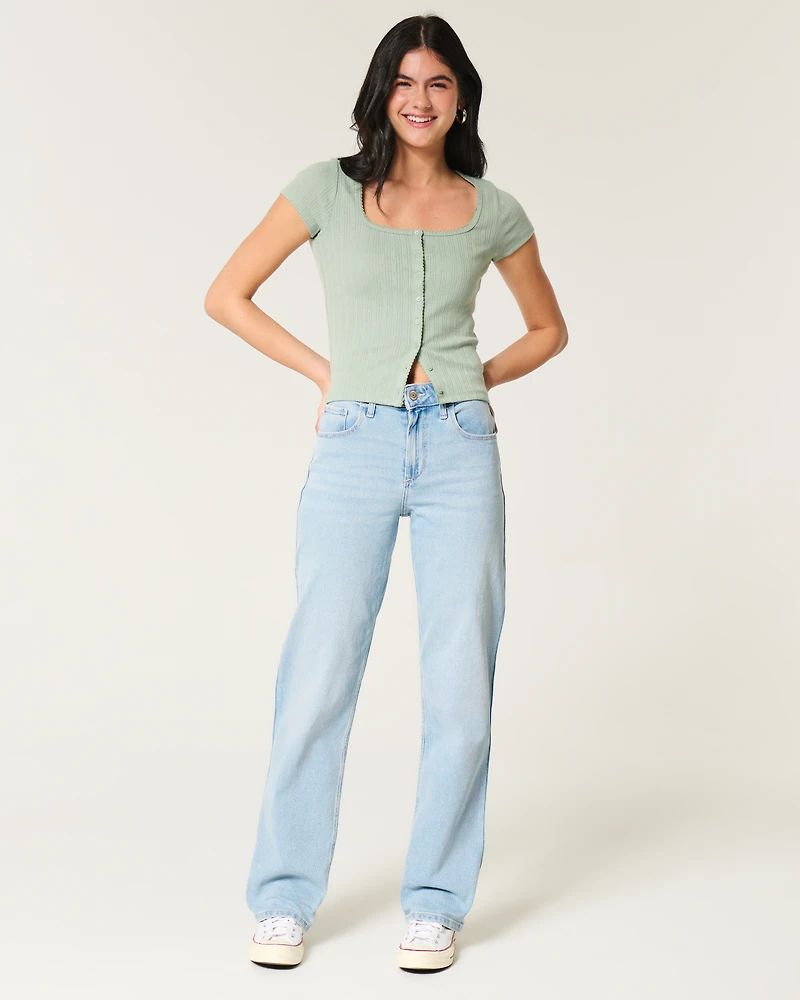 High-Rise Light Wash Dad Jeans