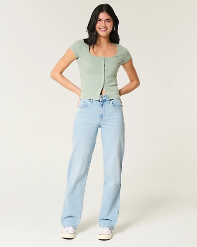 High-Rise Light Wash Dad Jeans