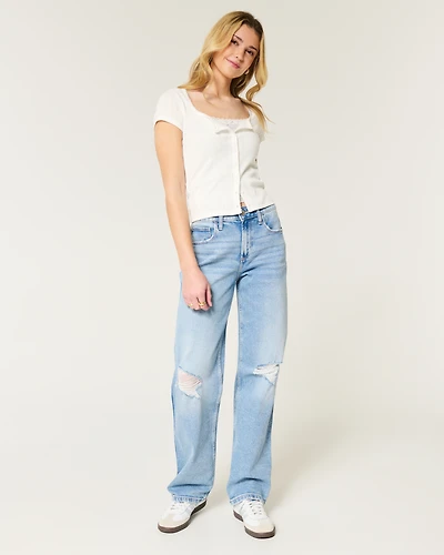 High-Rise Ripped Medium Wash Dad Jeans