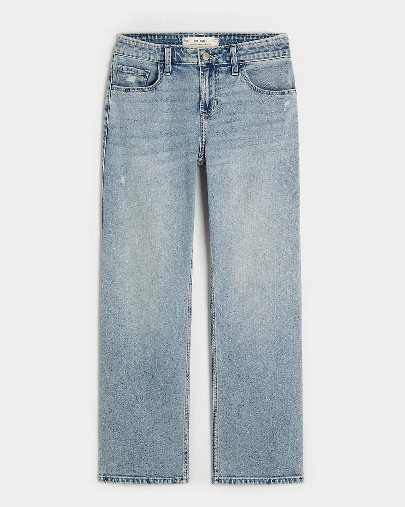 Low-Rise Distressed Medium Wash Relaxed Straight Jeans