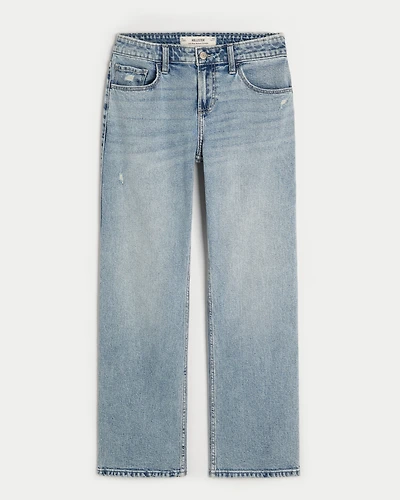 Low-Rise Distressed Medium Wash Relaxed Straight Jeans