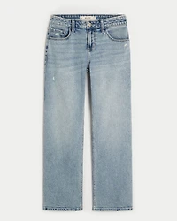 Low-Rise Distressed Medium Wash Relaxed Straight Jeans