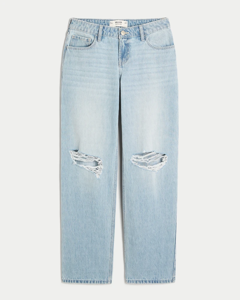 Low-Rise Light Wash Ripped Loose Jeans
