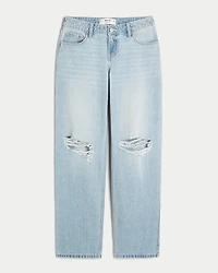 Low-Rise Light Wash Ripped Loose Jeans